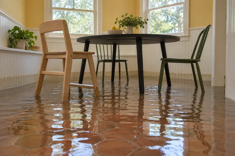 Water Extraction Near Boyer Park — pooled water with visible waterlines and submerged lower furniture feet
